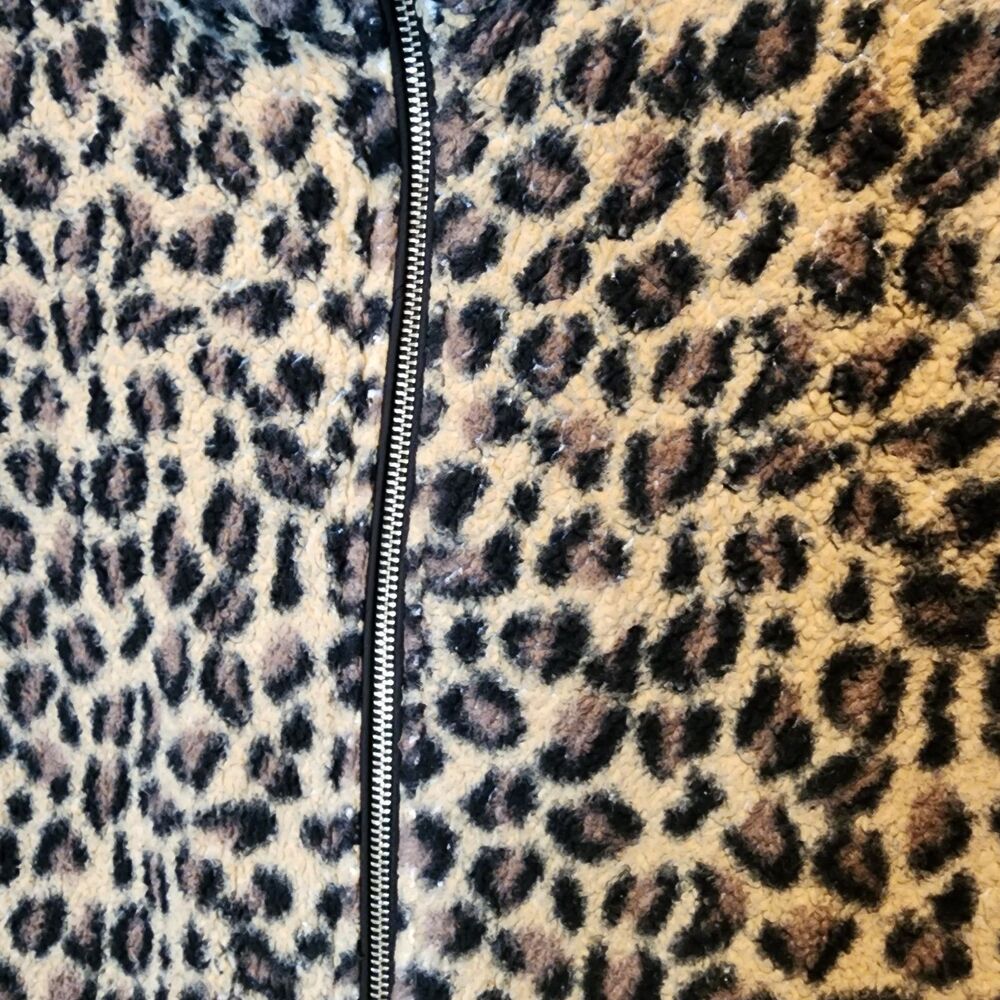 Calvin Klein Womens Leopard Print Sherpa Fleece Vest Full Zip Large L